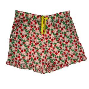Mini Boden Girls Strawberry Print Shorts 12Y 152cm Pink Red Green Ruffle Hem